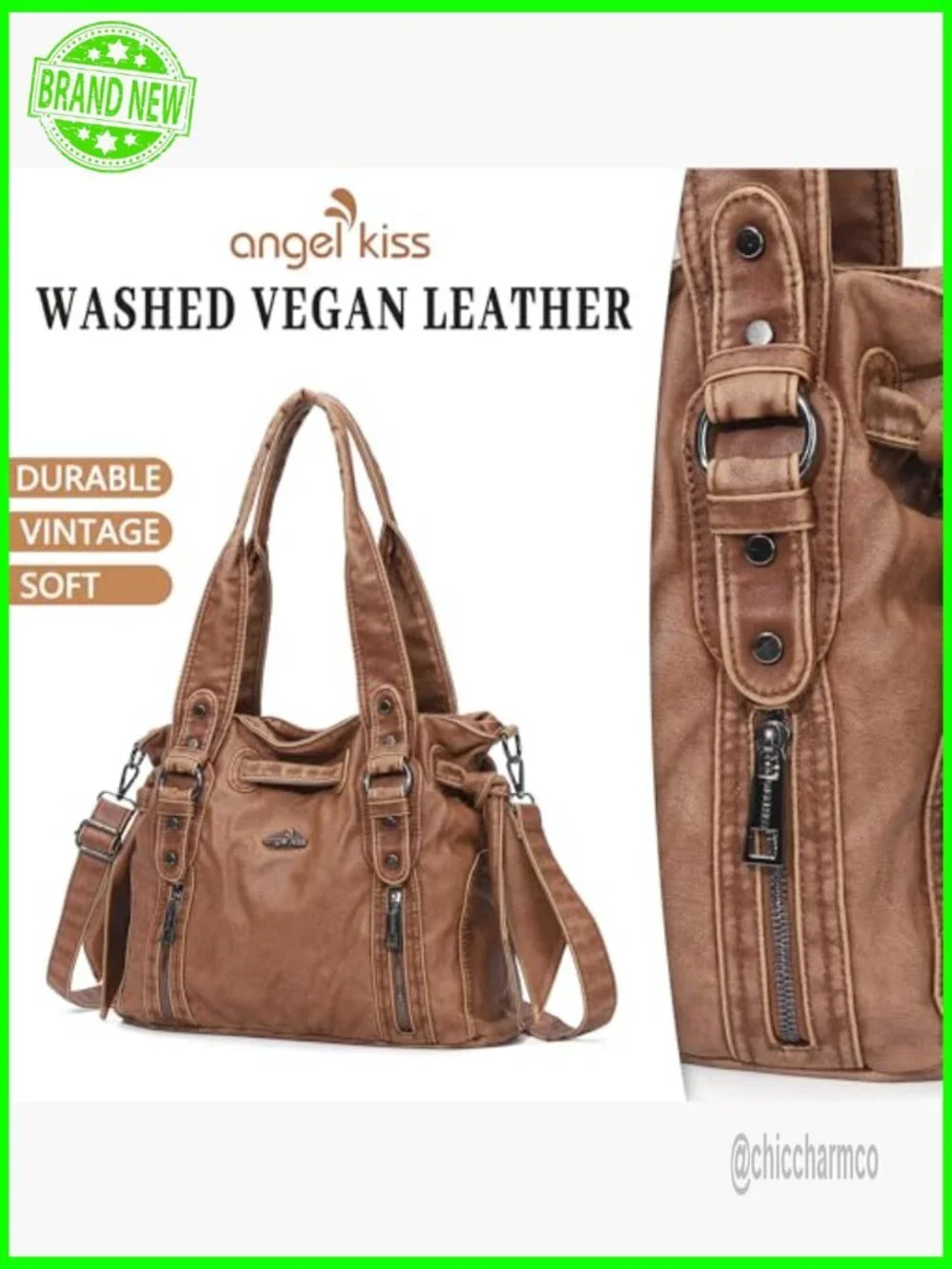 Vegan Leather Hobo Bag with Adjustable Strap, 5 Pockets, 14.4x11.8x5.1 Inches